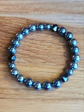 Gray Terahertz & Hematite Beads Bracelet, Stretch, Hand Crafted
